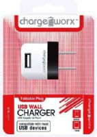 Chargeworx CX2501BK Folding USB Wall Charger, Black; Compatible with most Micro USB devices; Stylish, durable, innovative design; Wall USB charger; Foldable Plug; 1 USB port; Power Input 110/240V; Total Output 5V - 1.0Amp; UPC 643620000342 (CX-2501BK CX 2501BK CX2501B CX2501) 