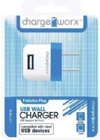 Chargeworx CX2501BL Folding USB Wall Charger, Blue; Compatible with most Micro USB devices; Stylish, durable, innovative design; Wall USB charger; Foldable Plug; 1 USB port; Power Input 110/240V; Total Output 5V - 1.0Amp; UPC 643620000380 (CX-2501BL CX 2501BL CX2501B CX2501) 