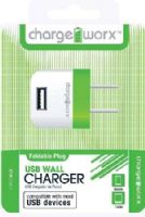 Chargeworx CX2501GN Folding USB Wall Charger, Green; Compatible with most Micro USB devices; Stylish, durable, innovative design; Wall USB charger; Foldable Plug; 1 USB port; Power Input 110/240V; Total Output 5V - 1.0Amp; UPC 643620000397 (CX-2501GN CX 2501GN CX2501G CX2501) 