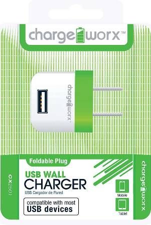 Chargeworx CX2501GN Folding USB Wall Charger, Green; Compatible with most Micro USB devices; Stylish, durable, innovative design; Wall USB charger; Foldable Plug; 1 USB port; Power Input 110/240V; Total Output 5V - 1.0Amp; UPC 643620000397 (CX-2501GN CX 2501GN CX2501G CX2501)