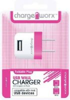 Chargeworx CX2501PK Folding USB Wall Charger, Pink; Compatible with most Micro USB devices; Stylish, durable, innovative design; Wall USB charger; Foldable Plug; 1 USB port; Power Input 110/240V; Total Output 5V - 1.0Amp; UPC 643620000373 (CX-2501PK CX 2501PK CX2501P CX2501) 