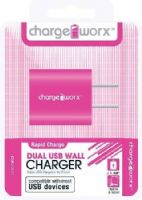 Chargeworx CX2503PK Dual USB Wall Charger, Pink; Compatible with most Micro USB devices; Stylish, durable, innovative design; Wall USB charger; 2 USB port; Power Input 110/240V; Total Output 5V-2.1Amp; UPC 643620250358 (CX-2503PK CX 2503PK CX2503P CX2503) 