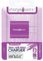 Chargeworx CX2503VT Dual USB Wall Charger, Purple; Compatible with most Micro USB devices; Stylish, durable, innovative design; Wall USB charger; 2 USB port; Power Input 110/240V; Total Output 5V-2.1Amp; UPC 643620250365 (CX-2503VT CX 2503VT CX2503V CX2503) 