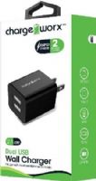 Chargeworx CX2603BK Dual USB Wall Charger, Black; Compact, durable, innovative design; Wall socket USB charger; 2 USB ports; For sue with most smartphones and tablets; Power Input 110/240; Total Output 5V - 2.1A; UPC 643620260302 (CX-2603BK CX 2603BK CX2603B CX2603) 