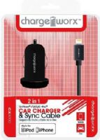 Chargeworx CX3000BK Car Charger & Sync Cable, Black; Fits with for iPhone 5/5S/5C, iPod and 6/6Plus; Charge & Sync cable; USB wall charger; 1 USB port; 3.3ft/1m length; 5V - 1.0Amp Total Output; UPC 643620001523 (CX-3000BK CX 3000BK CX3000B CX3000) 