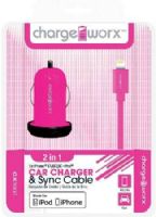 Chargeworx CX3000PK Car Charger & Sync Cable, Pink; Fits with for iPhone 5/5S/5C, iPod and 6/6Plus; Charge & Sync cable; USB wall charger; 1 USB port; 3.3ft/1m length; 5V - 1.0Amp Total Output; UPC 643620001554 (CX-3000PK CX 3000PK CX3000P CX3000) 