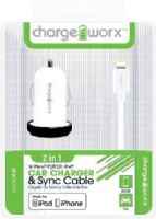Chargeworx CX3000WH Car Charger & Sync Cable, White; Fits with for iPhone 5/5S/5C, iPod and 6/6Plus; Charge & Sync cable; USB wall charger; 1 USB port; 3.3ft/1m length; 5V - 1.0Amp Total Output; UPC 643620001530 (CX-3000WH CX 3000WH CX3000W CX3000) 