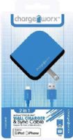 Chargeworx CX3002BL USB Wall Charger & Sync Cable, Blue; Fits with for iPhone 5/5S/5C, iPod and 6/6Plus; Charge & Sync cable; USB wall charger; 1 USB port; 3.3ft/1m length; 5V - 1.0Amp Total Output; UPC 643620001622 (CX-3002BL CX 3002BL CX3002B CX3002) 