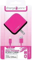Chargeworx CX3002PK USB Wal Charger & Sync Cable, Pink; Fits with for iPhone 5/5S/5C, iPod and 6/6Plus; Charge & Sync cable; USB wall charger; 1 USB port; 3.3ft/1m length; 5V - 1.0Amp Total Output; UPC 643620001615 (CX-3002PK CX 3002PK CX3002P CX3002) 