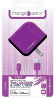Chargeworx CX3002VT USB Wal Charger & Sync Cable, Purple; Fits with for iPhone 5/5S/5C, iPod and 6/6Plus; Charge & Sync cable; USB wall charger; 1 USB port; 3.3ft/1m length; 5V - 1.0Amp Total Output; UPC 643620001608 (CX-3002VT CX 3002VT CX3002V CX3002) 