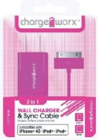 Chargeworx CX3005PK USB Wall Charger & Sync Cable, Pink; Compatible with iPhone 4/4S, iPad nd iPod; Charge & Sync cable; USB wall charger; 1 USB port; 3.3ft / 1m cord length; Total Output 5V - 1.0Amp; UPC 643620001790 (CX-3005PK CX 3005PK CX3005P CX3005) 