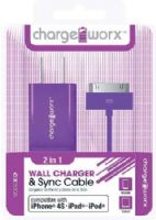 Chargeworx CX3005VT USB Wall Charger & Sync Cable, Purple; Compatible with iPhone 4/4S, iPad nd iPod; Charge & Sync cable; USB wall charger; 1 USB port; 3.3ft / 1m cord length; Total Output 5V - 1.0Amp; UPC 643620001783 (CX-3005VT CX 3005VT CX3005V CX3005) 