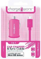 Chargeworx CX3007PK USB Car Charger & Micro-USB Sync Cable, Pink; Compatible with most Micro USB devices; Stylish, durable, innovative design; Charge & Sync cable; USB car charger; 1 USB port; Total Output 5V - 1.0Amp; 3.3ft / 1m cord length; UPC 643620001912 (CX-3007PK CX 3007PK CX3007P CX3007) 
