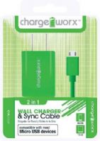 Chargeworx CX3008GN USB Wall Charger & Micro-USB Sync Cable, Green, Fits with most Micro USB devices, Charge & Sync cable, USB wall charger, 1 USB port, 3.3ft / 1m cord length, Total Output 5V - 1.0Amp, UPC 643620001998 (CX-3008GN CX 3008GN CX3008G CX3008) 