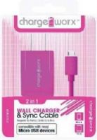 Chargeworx CX3008PK USB Wall Charger & Micro-USB Sync Cable, Pink, Fits with most Micro USB devices, Charge & Sync cable, USB wall charger, 1 USB port, 3.3ft / 1m cord length, Total Output 5V - 1.0Amp, UPC 643620001974 (CX-3008PK CX 3008PK CX3008P CX3008) 