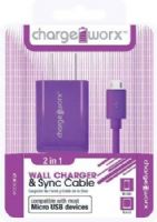 Chargeworx CX3008VT USB Wall Charger & Micro-USB Sync Cable, Purple, Fits with most Micro USB devices, Charge & Sync cable, USB wall charger, 1 USB port, 3.3ft / 1m cord length, Total Output 5V - 1.0Amp, UPC 643620001967 (CX-3008VT CX 3008VT CX3008V CX3008) 
