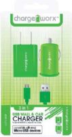 Chargeworx CX3009GN Wall & Car Charger with Micro-USB Sync Cable, Green; Fits with most Micro USB devices; Stylish, durable, innovative design; USB wall charger (110/240V); USB car charger (12/24V); 1 USB port each; Includes 1 sync & charge cable; UPC 643620002056 (CX-3009GN CX 3009GN CX3009G CX3009) 