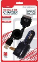 Chargeworx CX3016BK USB Wall/Car/USB Charger & Retractable 30-Pin Cable, Black; Fits with iPhone 4/4S, iPad and iPod; Connects to any car cigarette lighter; Foldable wall plug; LED indicator when plugged in; Portable and lightweight for traveling; Total power output 5V - 1.0A; Retractable charge & sync cable; UPC 643620002612 (CX-3016BK CX 3016BK CX3016B CX3016) 