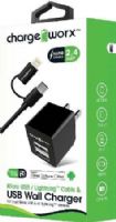 Chargeworx CX3047BK Micro USB/Lightning Sync Cable & 2.4A Dual USB Wall Chargers, Black; For iPhone 5/5S/5C & 6/6 Plus, iPod and most Micro USB devices; Charge & sync cable; USB wall charger (110/240V); 2 USB ports; Foldable Plug; Total Output 5V - 2.4Amp; 3.3ft/1m cord length; UPC 643620304709 (CX-3047BK CX 3047BK CX3047B CX3047) 