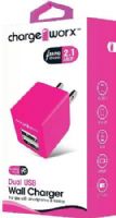 Chargeworx CX3048PK Dual USB Wall Charger, Pink For use with smartphones, tablets and most USB devices; Compact, durable, innovative design; Wall socket USB charger; 2 USB ports; Foldable Plug; Power Input 110/240; Total Output 5V - 2.1A; UPC 643620304846 (CX-3048PK CX 3048PK CX3048P CX3048) 