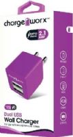 Chargeworx CX3048VT Dual USB Wall Charger, Violet For use with smartphones, tablets and most USB devices; Compact, durable, innovative design; Wall socket USB charger; 2 USB ports; Foldable Plug; Power Input 110/240; Total Output 5V - 2.1A; UPC 643620304853 (CX-3048VT CX 3048VT CX3048V CX3048) 