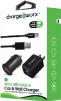 Chargeworx CX3109BK Micro USB Sync Cable, USB Car & Wall Chargers, Black; For use with most Micro USB powered smartphones & tablets; Charge & sync cable; 3.3ft / 1m cord length; USB car charger (12/24V); USB wall charger (110/240V); 1 USB port each; Total Output 5V - 1.0A; UPC 643620310908 (CX-3109BK CX 3109BK CX3109B CX3109) 
