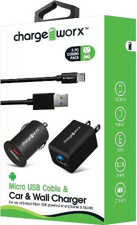 Chargeworx CX3109BK Micro USB Sync Cable, USB Car & Wall Chargers, Black; For use with most Micro USB powered smartphones & tablets; Charge & sync cable; 3.3ft / 1m cord length; USB car charger (12/24V); USB wall charger (110/240V); 1 USB port each; Total Output 5V - 1.0A; UPC 643620310908 (CX-3109BK CX 3109BK CX3109B CX3109)