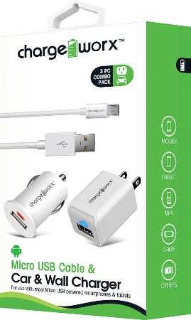 Chargeworx CX3109WH Micro USB Sync Cable, USB Car & Wall Chargers, White; For use with most Micro USB powered smartphones & tablets; Charge & sync cable; 3.3ft / 1m cord length; USB car charger (12/24V); USB wall charger (110/240V); 1 USB port each; Total Output 5V - 1.0A; UPC 643620310960 (CX-3109WH CX 3109WH CX3109W CX3109)