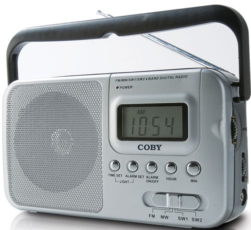 Coby CX-39 World Band AM/FM/Shortwave Radio with Digital Display, Silver, Sensitive AM/FM tuner, Receives SW 1 and SW2 world bands, Digital LCD display, High-performance telescopic antenna, Integrated 3