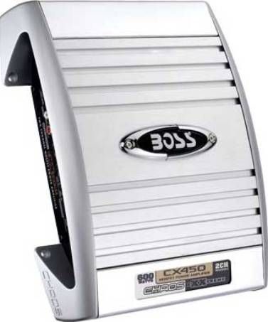 Boss Audio CX450 CHAOS EXXTREME 2-Channel MOSFET Power Amplifier, 600 Watts Maximum Power 4 Ohms, 300 Watts Maximum Power 2 Ohms, 110 Watts RMS Power 4 Ohm, Tri-Mode Operation, Soft Turn-On Circuit, Power & Protection LEDs, Thermal Overload & Speaker's Short Protection, Remote Subwoofer Level Control, UPC 791489108041 (CX-450 CX 450)