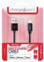 Chargeworx CX4500BK Lightning Sync & Charge Cable, Black; Made for iPhone 6/6 Plus, 5/5S/5C, iPad, iPad mini and iPod; Connect up-to 2 headphones on one device; 3.5mm audio jack; Extends up to 3ft/1m; Secure fit connectors; UPC 643620000465 (CX-4500BK CX 4500BK CX4500B CX4500) 