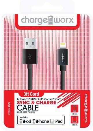 Chargeworx CX4500BK Lightning Sync & Charge Cable, Black; Made for iPhone 6/6 Plus, 5/5S/5C, iPad, iPad mini and iPod; Connect up-to 2 headphones on one device; 3.5mm audio jack; Extends up to 3ft/1m; Secure fit connectors; UPC 643620000465 (CX-4500BK CX 4500BK CX4500B CX4500)
