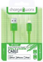 Chargeworx CX4500GN Lightning Sync & Charge Cable, Green; Made for iPhone 6/6 Plus, 5/5S/5C, iPad, iPad mini and iPod; Connect up-to 2 headphones on one device; 3.5mm audio jack; Extends up to 3ft/1m; Secure fit connectors; UPC 643620000519 (CX-4500GN CX 4500GN CX4500G CX4500) 