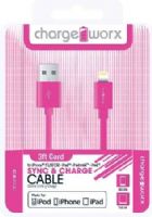 Chargeworx CX4500PK Lightning Sync & Charge Cable, Pink; Made for iPhone 6/6 Plus, 5/5S/5C, iPad, iPad mini and iPod; Connect up-to 2 headphones on one device; 3.5mm audio jack; Extends up to 3ft/1m; Secure fit connectors; UPC 643620000496 (CX-4500PK CX 4500PK CX4500P CX4500) 