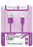 Chargeworx CX4500VT Lightning Sync & Charge Cable, Purple; Made for iPhone 6/6 Plus, 5/5S/5C, iPad, iPad mini and iPod; Connect up-to 2 headphones on one device; 3.5mm audio jack; Extends up to 3ft/1m; Secure fit connectors; UPC 643620000489 (CX-4500VT CX 4500VT CX4500V CX4500) 