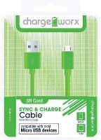 Chargeworx CX4504GN Micro-USB Sync & Charge Cable, Green; Compatible with most Micro USB devices; Stylish, durable, innovative design; Charge from any USB port; 3.3ft / 1m length;  UPC 643620000755 (CX-4504GN CX 4504GN CX4504G CX4504) 