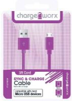 Chargeworx CX4504VT Micro-USB Sync & Charge Cable, Blue; Compatible with most Micro USB devices; Stylish, durable, innovative design; Charge from any USB port; 3.3ft / 1m length; UPC 643620000724 (CX-4504VT CX 4504VT CX4504V CX4504) 