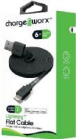 Chargeworx CX4506BK Lighthing Flat Sync and Charge Cable, Black; For iPhone 6S, 6/6Plus, 5/5S/5C, iPad, iPad Mini and iPod; Tangle-Free innovative design; Charge from any USB port; 6ft/1.8m Cord Length; UPC 643620000823 (CX-4506BK CX 4506BK CX4506B CX4506) 