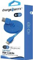 Chargeworx CX4506BL Lighthing Flat Sync and Charge Cable, Blue; For iPhone 6S, 6/6Plus, 5/5S/5C, iPad, iPad Mini and iPod; Tangle-Free innovative design; Charge from any USB port; 6ft/1.8m Cord Length; UPC 643620000861 (CX-4506BL CX 4506BL CX4506B CX4506) 