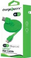 Chargeworx CX4506GN Lighthing Flat Sync and Charge Cable, Green; For iPhone 6S, 6/6Plus, 5/5S/5C, iPad, iPad Mini and iPod; Tangle-Free innovative design; Charge from any USB port; 6ft/1.8m Cord Length; UPC 643620000878 (CX-4506GN CX 4506GN CX4506G CX4506) 