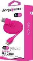 Chargeworx CX4506PK Lighthing Flat Sync and Charge Cable, Pink; For iPhone 6S, 6/6Plus, 5/5S/5C, iPad, iPad Mini and iPod; Tangle-Free innovative design; Charge from any USB port; 6ft/1.8m Cord Length; UPC 643620000854 (CX-4506PK CX 4506PK CX4506P CX4506) 