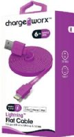 Chargeworx CX4506VT Lighthing Flat Sync and Charge Cable, Violet; For iPhone 6S, 6/6Plus, 5/5S/5C, iPad, iPad Mini and iPod; Tangle-Free innovative design; Charge from any USB port; 6ft/1.8m Cord Length; UPC 643620000847 (CX-4506VT CX 4506VT CX4506V CX4506) 