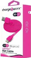 Chargeworx CX4507PK Lightning Flat Sync & Charge Cable, Pink; For use with iPhone 6S, 6/6Plus, 5/5S/5C, iPad, iPad Mini and iPod; Tangle-Free innovative design; Charge from any USB port; 10ft/3m Length; UPC 643620000915 (CX-4507PK CX 4507PK CX4507P CX4507) 
