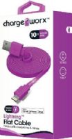 Chargeworx CX4507VT Lightning Flat Sync & Charge Cable, Violet; For use with iPhone 6S, 6/6Plus, 5/5S/5C, iPad, iPad Mini and iPod; Tangle-Free innovative design; Charge from any USB port; 10ft/3m Length; UPC 643620000908 (CX-4507VT CX 4507VT CX4507V CX4507) 