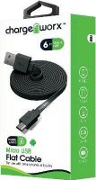 Chargeworx CX4510BK Micro USB Flat Sync & Charge Cable, Black For use with smartphones, tablets and most Micro USB devices, Tangle-Free innovative design, Charge from any USB port, 6ft / 1.8m cord length, UPC 643620001066 (CX-4510BK CX 4510BK CX4510B CX4510) 