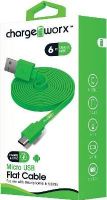 Chargeworx CX4510GN Micro USB Flat Sync & Charge Cable, Green For use with smartphones, tablets and most Micro USB devices, Tangle-Free innovative design, Charge from any USB port, 6ft / 1.8m cord length, UPC 643620001110 (CX-4510GN CX 4510GN CX4510G CX4510) 