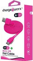 Chargeworx CX4510PK Micro USB Flat Sync & Charge Cable, Pink For use with smartphones, tablets and most Micro USB devices, Tangle-Free innovative design, Charge from any USB port, 6ft / 1.8m cord length, UPC 643620001097 (CX-4510PK CX 4510PK CX4510P CX4510) 