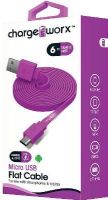 Chargeworx CX4510VT Micro USB Flat Sync & Charge Cable, Violet For use with smartphones, tablets and most Micro USB devices, Tangle-Free innovative design, Charge from any USB port, 6ft / 1.8m cord length, UPC 643620001080 (CX-4510VT CX 4510VT CX4510V CX4510) 