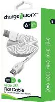 Chargeworx CX4510WH Micro USB Flat Sync & Charge Cable, White For use with smartphones, tablets and most Micro USB devices, Tangle-Free innovative design, Charge from any USB port, 6ft / 1.8m cord length, UPC 643620001073 (CX-4510WH CX 4510WH CX4510W CX4510) 