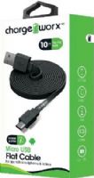 Chargeworx CX4511BK Micro USB Flat Sync & Charge Cable, Black For use with smartphones, tablets and most Micro USB devices, Tangle-Free innovative design, Charge from any USB port, 10ft / 3m cord length, UPC 643620001127 (CX-4511BK CX 4511BK CX4511B CX4511) 